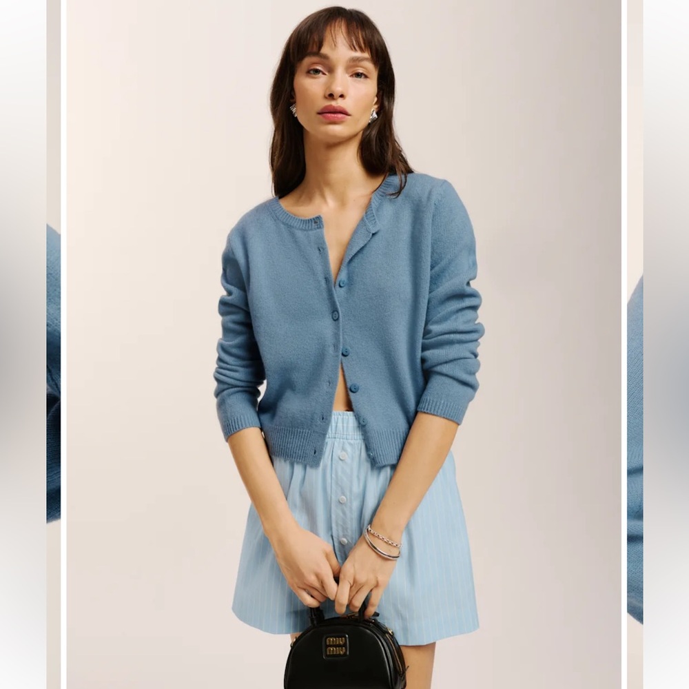 Reformation Clara Cashmere Crew Cardigan in Bluebell size S